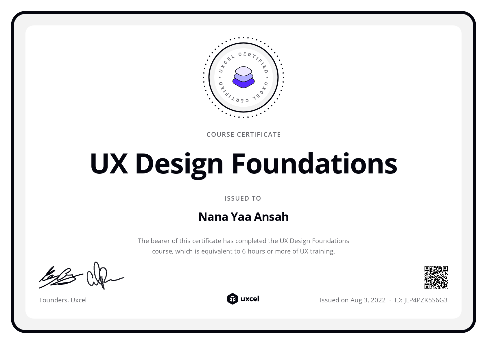 Nana Yaa Ansah's certificate